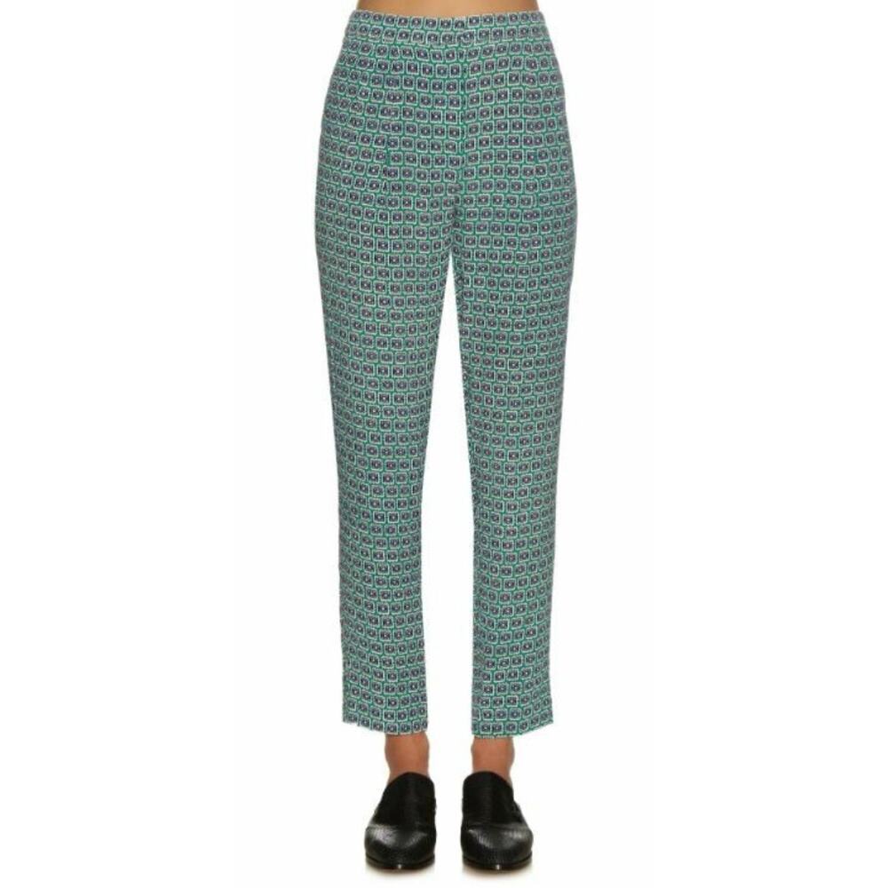 Diane von Furstenberg DVF Erryn Square Stamps Green Printed Ankle Pants 6